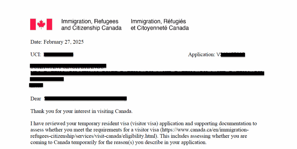 IRCC refusal of Canada visitor visa on February 27, 2025 citing insufficient proof of funds