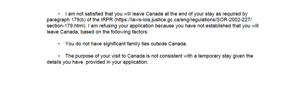 Further details of IRCC refusal issued on May 23, 2024 for Canadian visitor visa application
