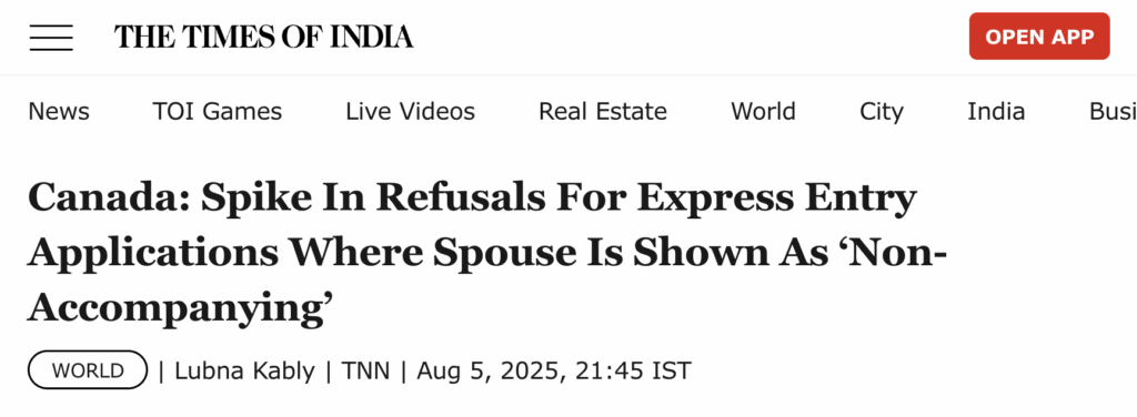 Canada sees spike in Express Entry refusals where spouse is shown as non-accompanying