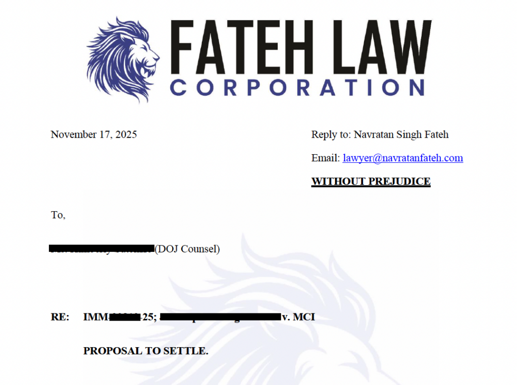 Formal settlement proposal sent to the Department of Justice