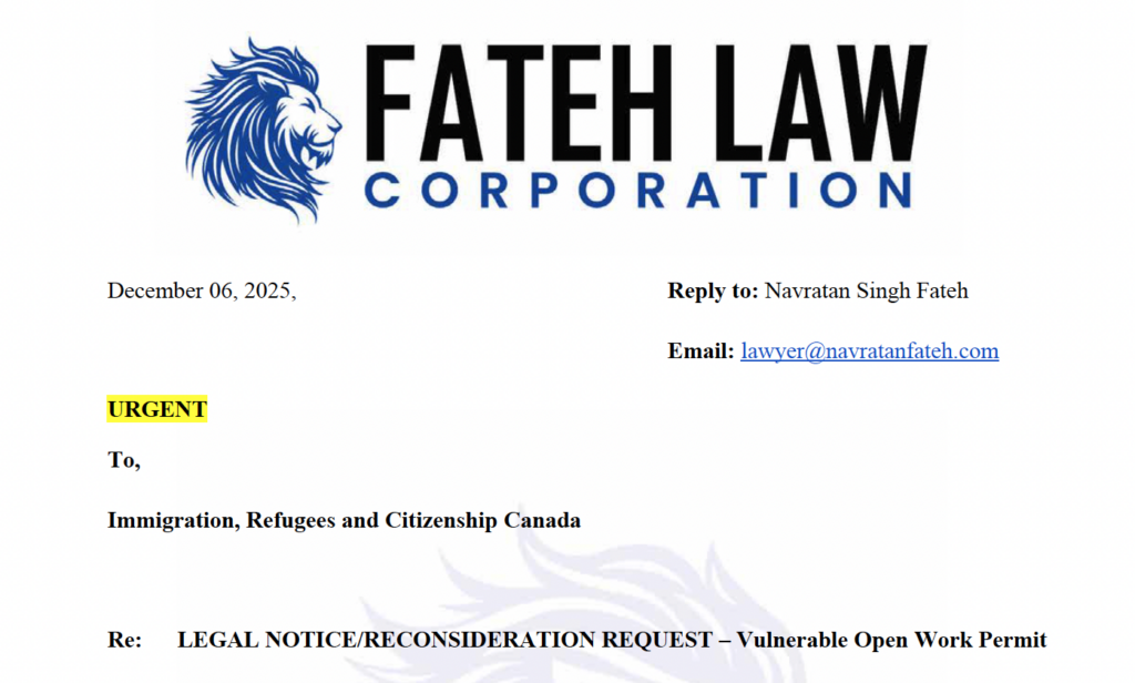 Reconsideration request submitted to IRCC with legal notice following Federal Court filing