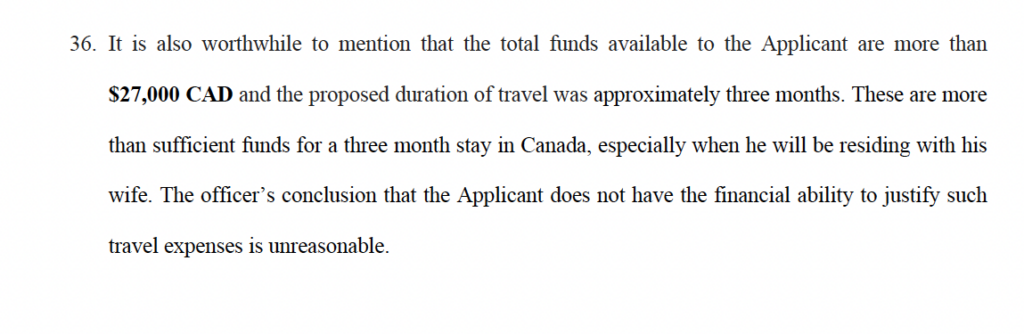 Evidence showing sufficient funds for three-month visitor visa stay in Canada