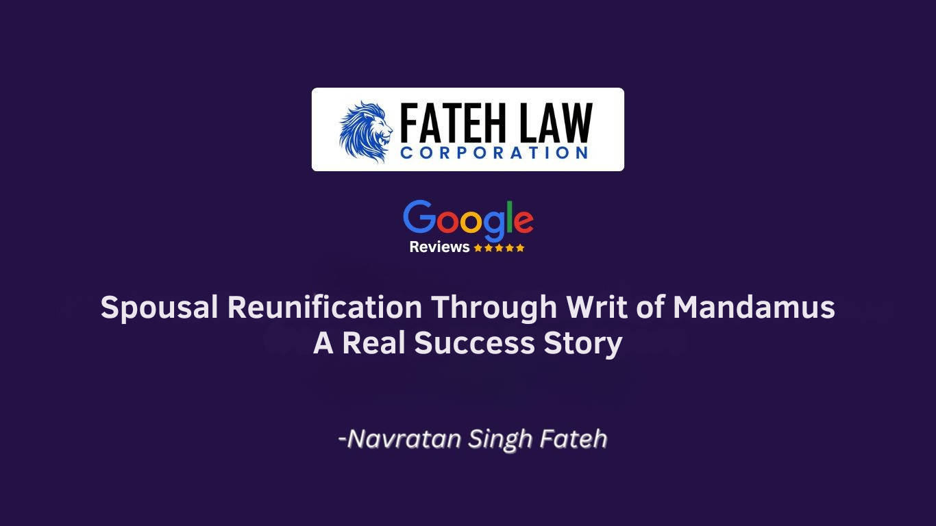 Writ of Mandamus spousal sponsorship success story resolved by Canadian immigration lawyer, reunited couple in Canada.