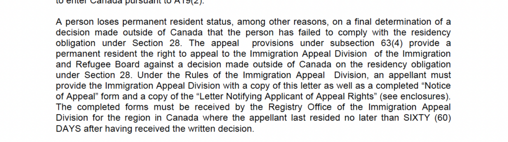 PRTD refusal appeal rights under Section 63(4) of the Immigration and Refugee Protection Act