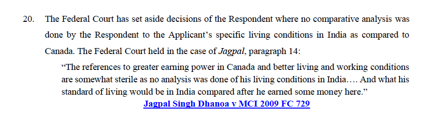 Federal Court decision requiring comparative financial analysis between living conditions in India and Canada