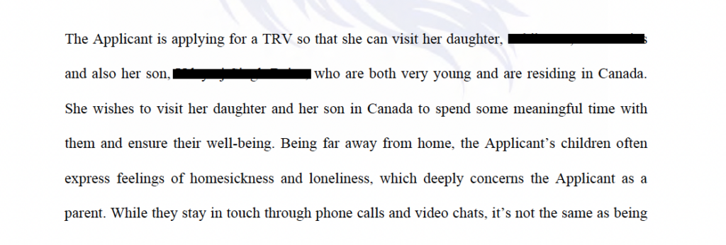 Mother applying for a Canadian visitor visa to visit her children studying in Canada