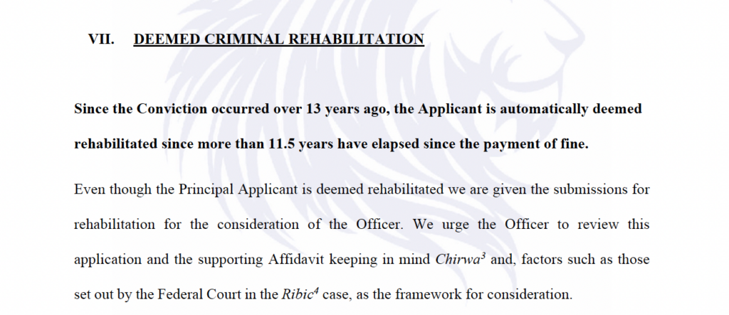 Deemed criminal rehabilitation after 10 years under Canadian immigration law